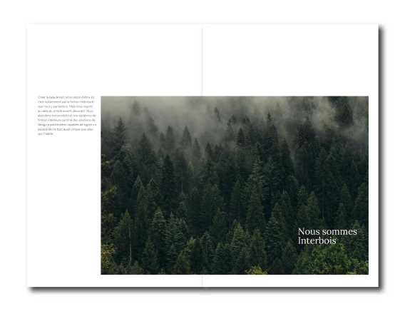 Double page de la brochure Interbois avec photo d'une forêt