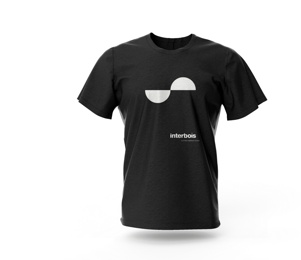 T-shirt noir avec avatar Interbois, le logo Interbois et le positionnement 